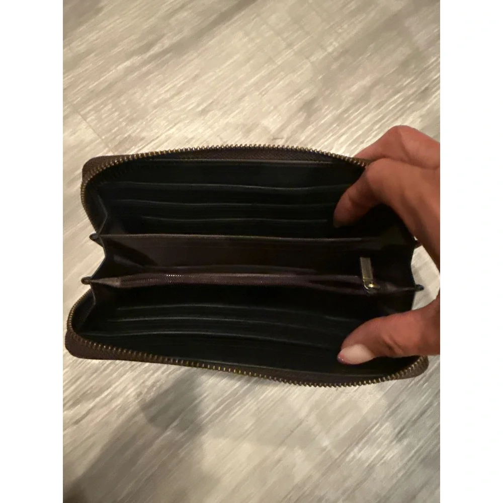 Embossed Dragonfly Leather Zip Around Wallet Brown Tooled Nature Motif Organizer